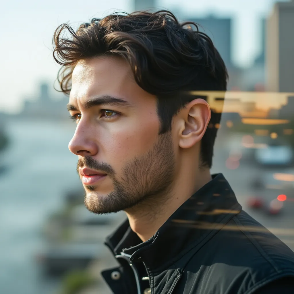 Artistic portrait of a man with a geometric background