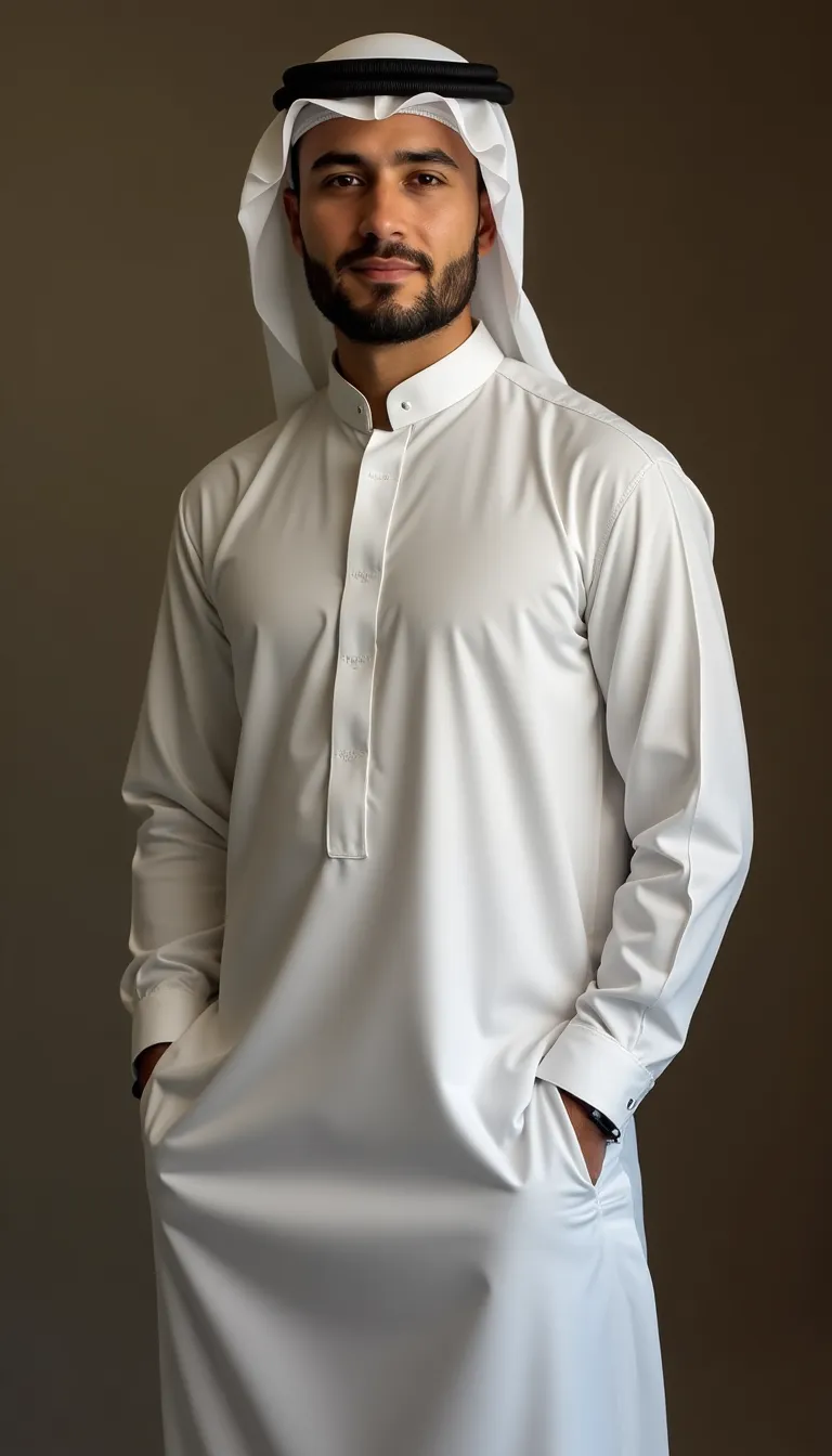 middle eastern man in traditional attire  with a gentle smile