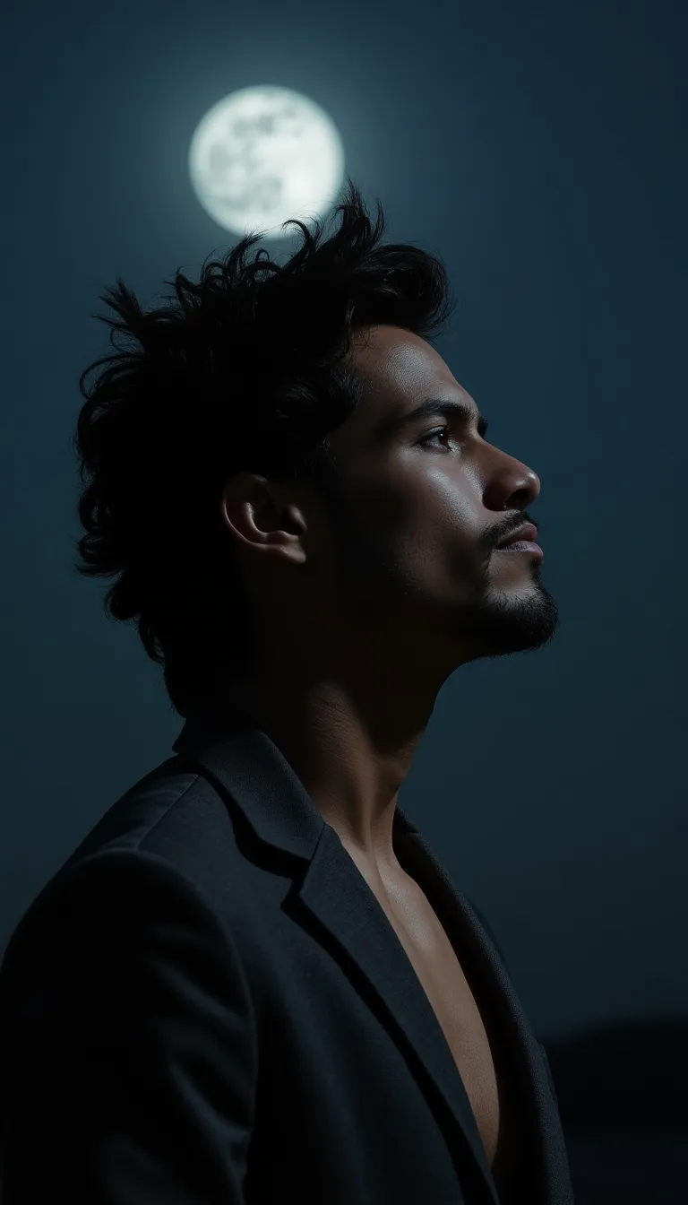 halloween latin american man with werewolf features under a full moon