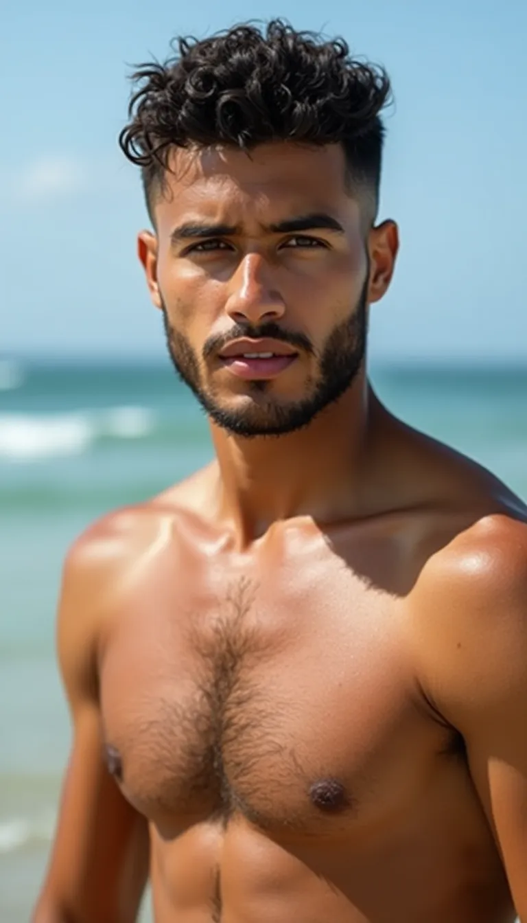 beach portrait of latin american man with ocean view