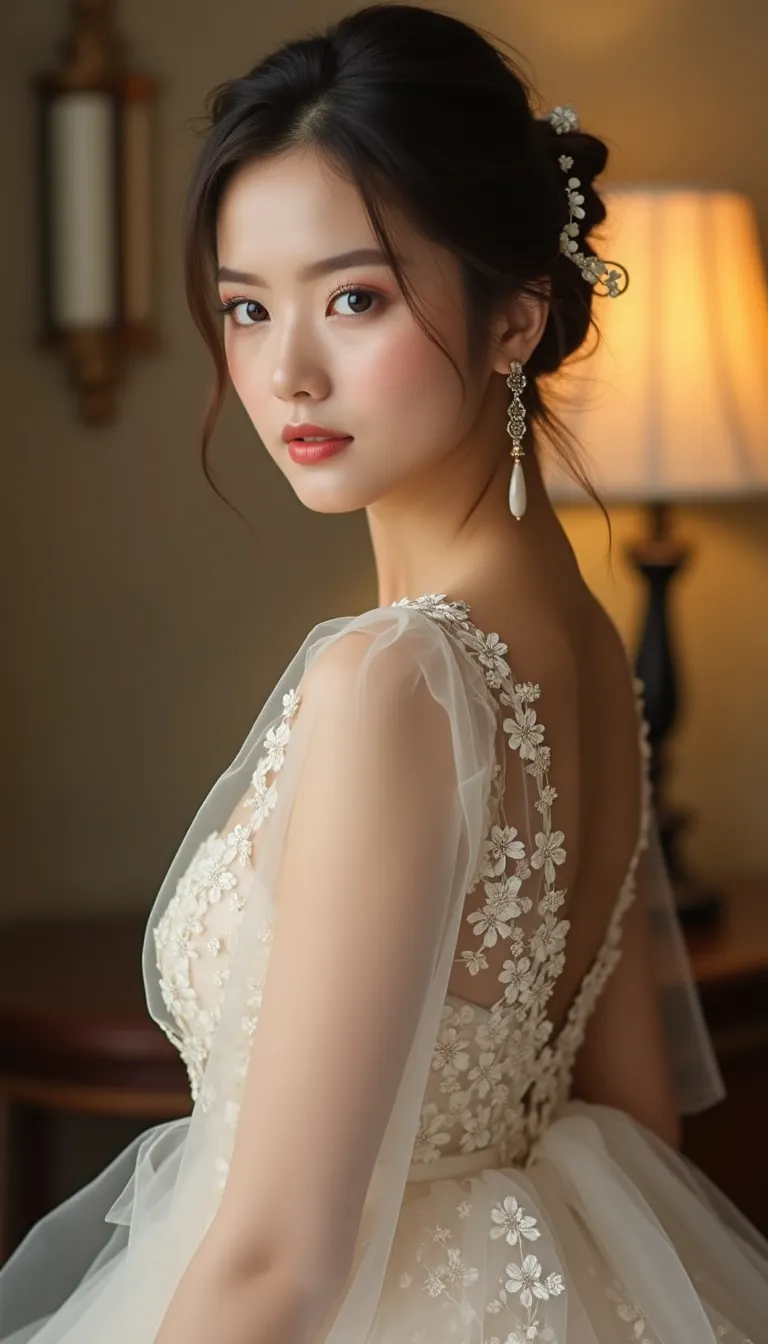 asian-woman-in-an-elegant-gown--set-against-a-soft--romantic-decor
