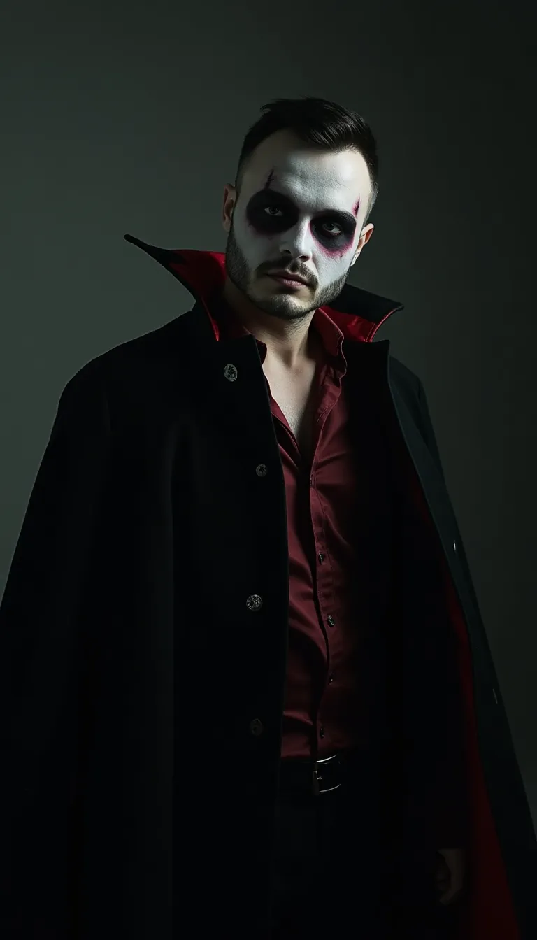 white man in vampire costume  moody lighting  mysterious vibe