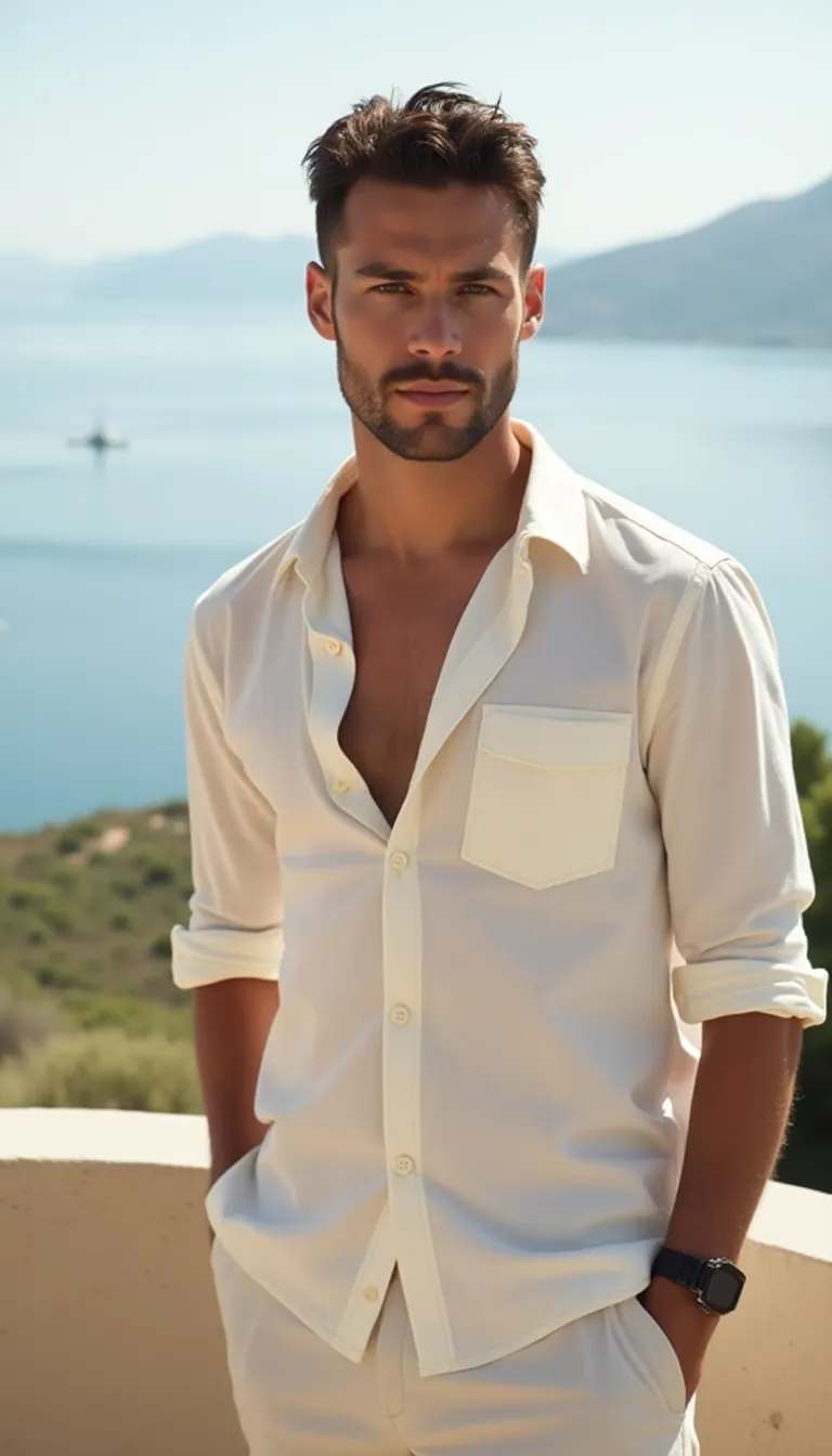 white-man-in-a-linen-shirt--standing-on-a-sunlit-terrace